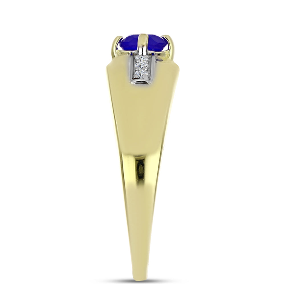 Anillo de Plata Bañada en Oro con Ágata azul y Topacio Blanco