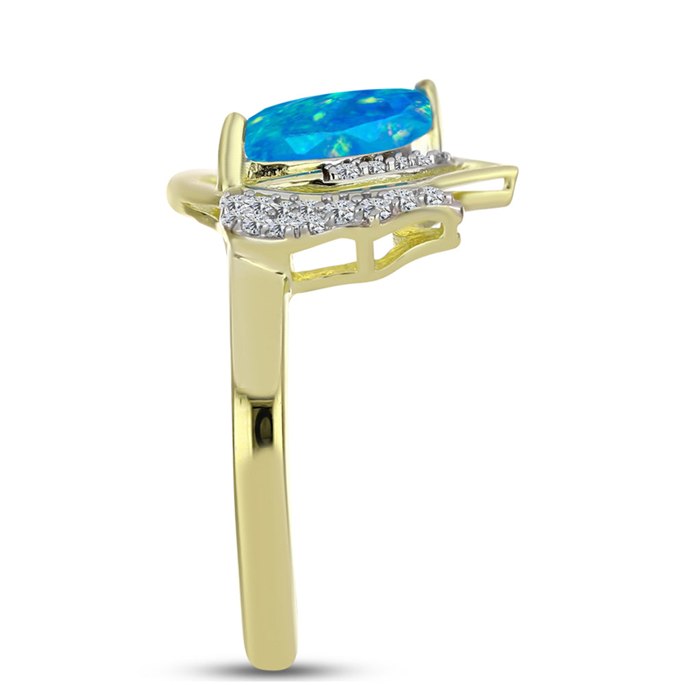 Anillo de Plata Bañada en Oro con Ópalo Azul Paraiba de Etiopía y Topacio Blanco