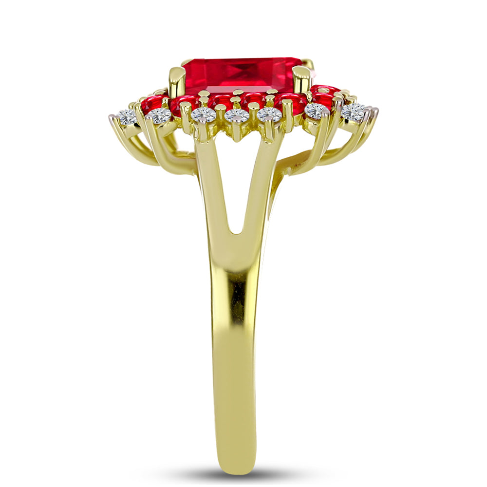 Anillo de Plata Bañada en Oro con Ágata Roja y Topacio Blanco