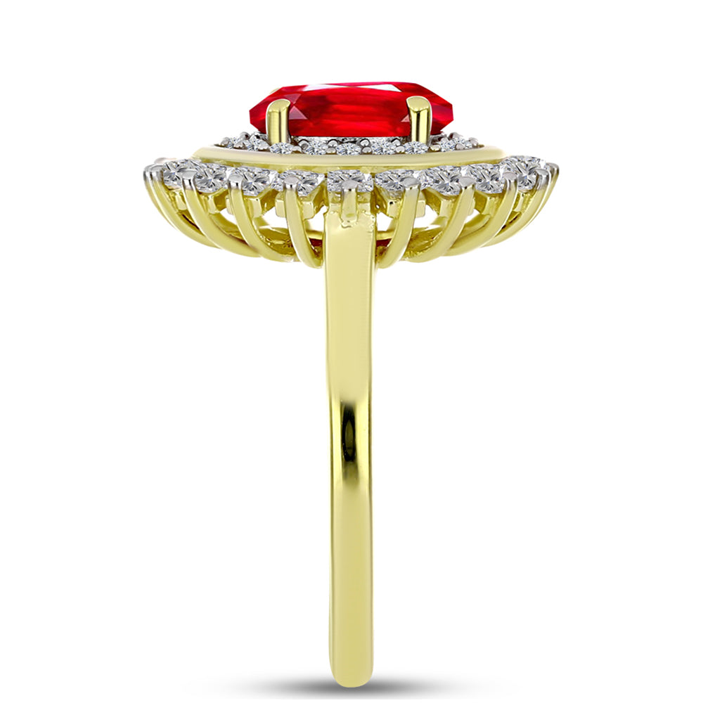 Anillo de Plata Bañada en Oro con Ágata Roja y Topacio Blanco