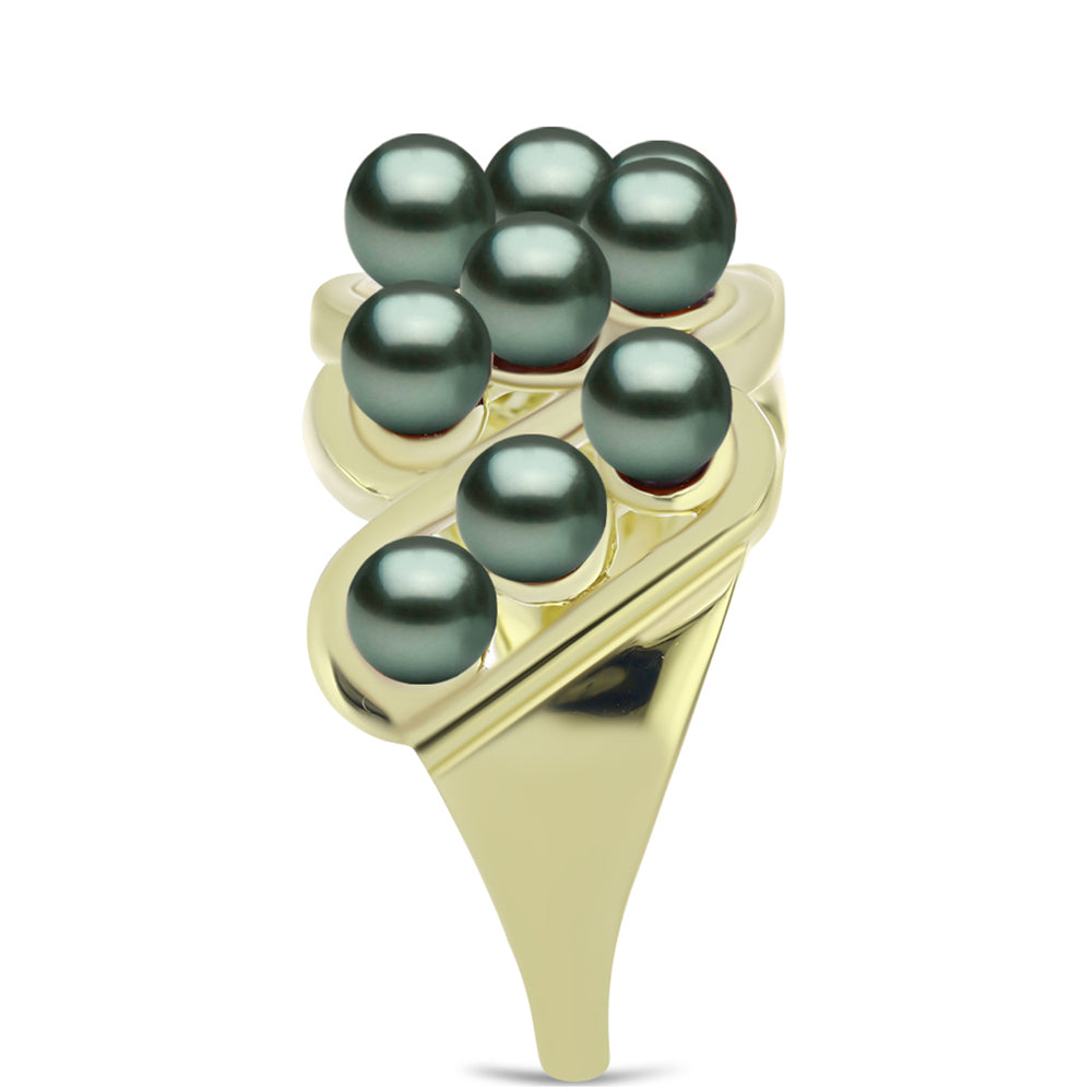 Anillo de Plata Bañada en Oro con Perla de río Tahiti verde ilusión