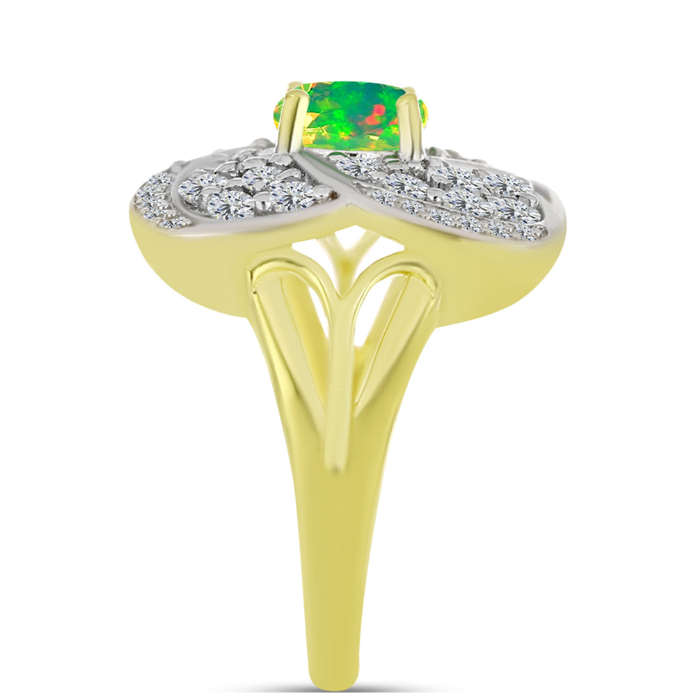Anillo de Plata Bañada en Oro con Ópalo Verde Etíope de Lega Dembi y Topacio Blanco