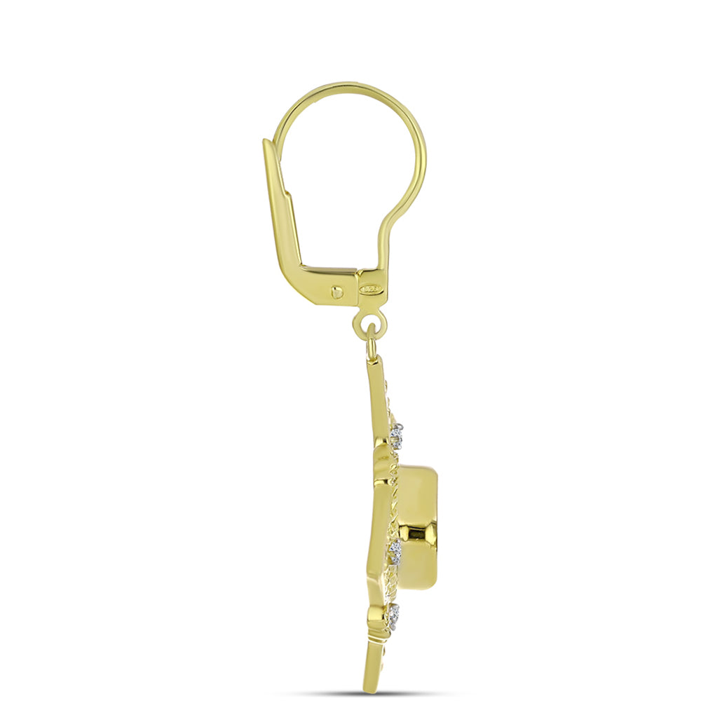 Pendientes de Plata Bañada en Oro con Madreperla y Topacio Blanco