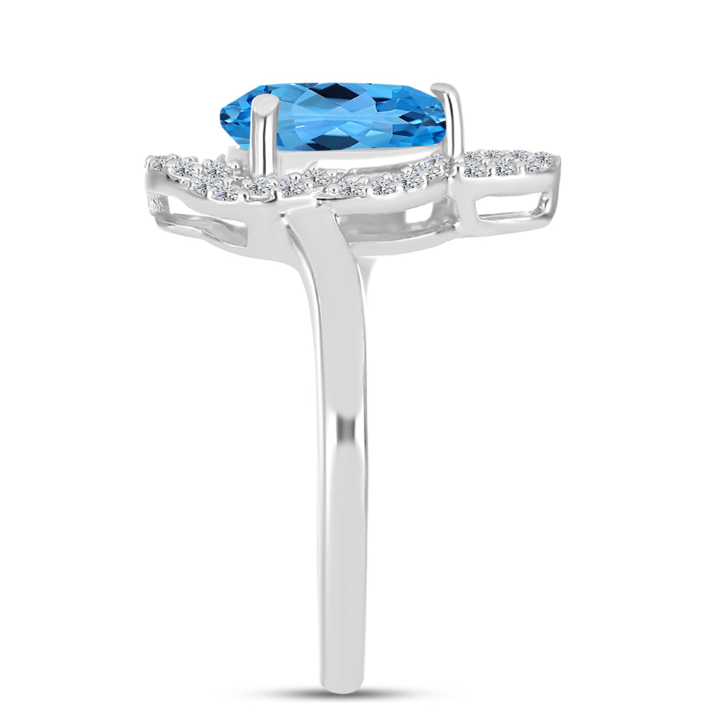 Anillo de Plata con Topacio Azul Suizo y Topacio Blanco