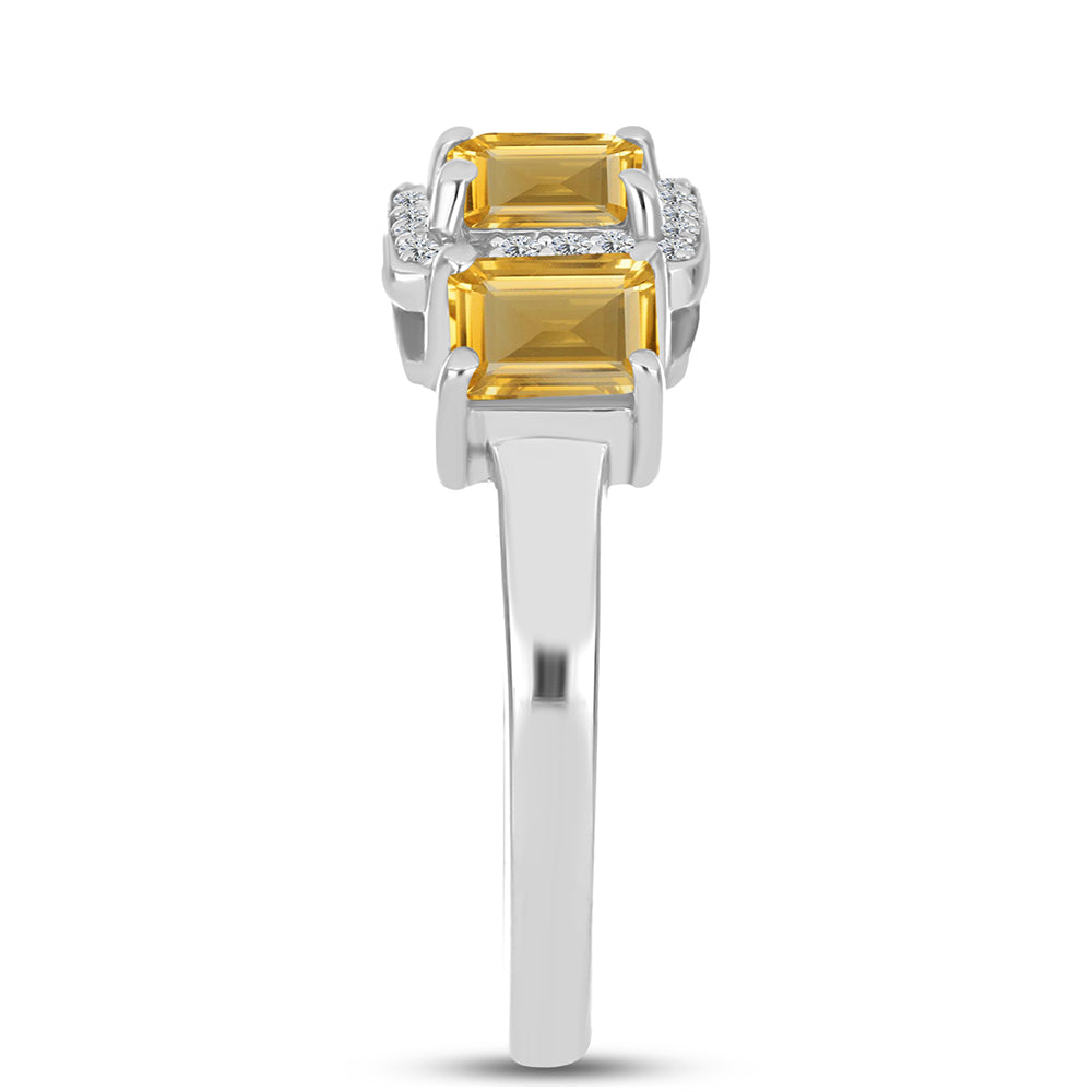 Anillo de Plata con Citrino de los Montes Urales y Topacio Blanco