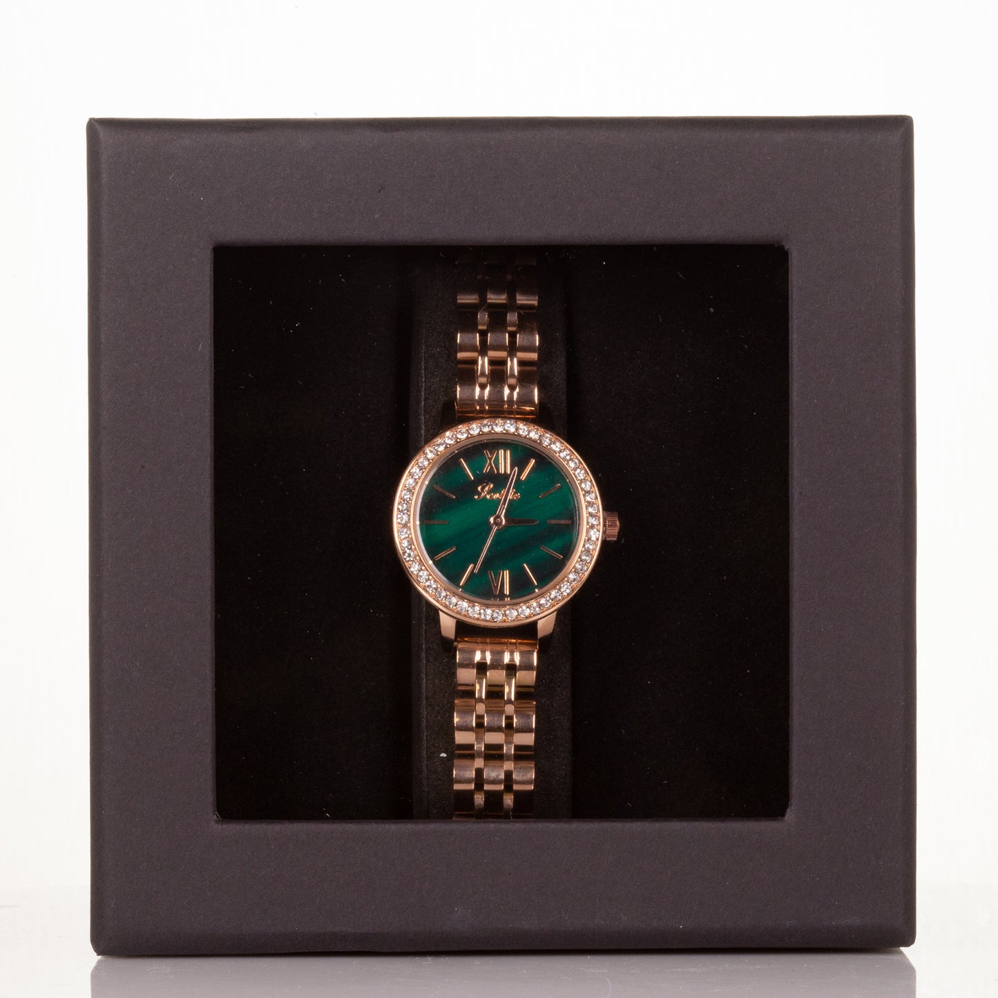 Reloj de aleación con movimiento Miyota de alta calidad con caja de regalo, esfera de color verde esmeralda