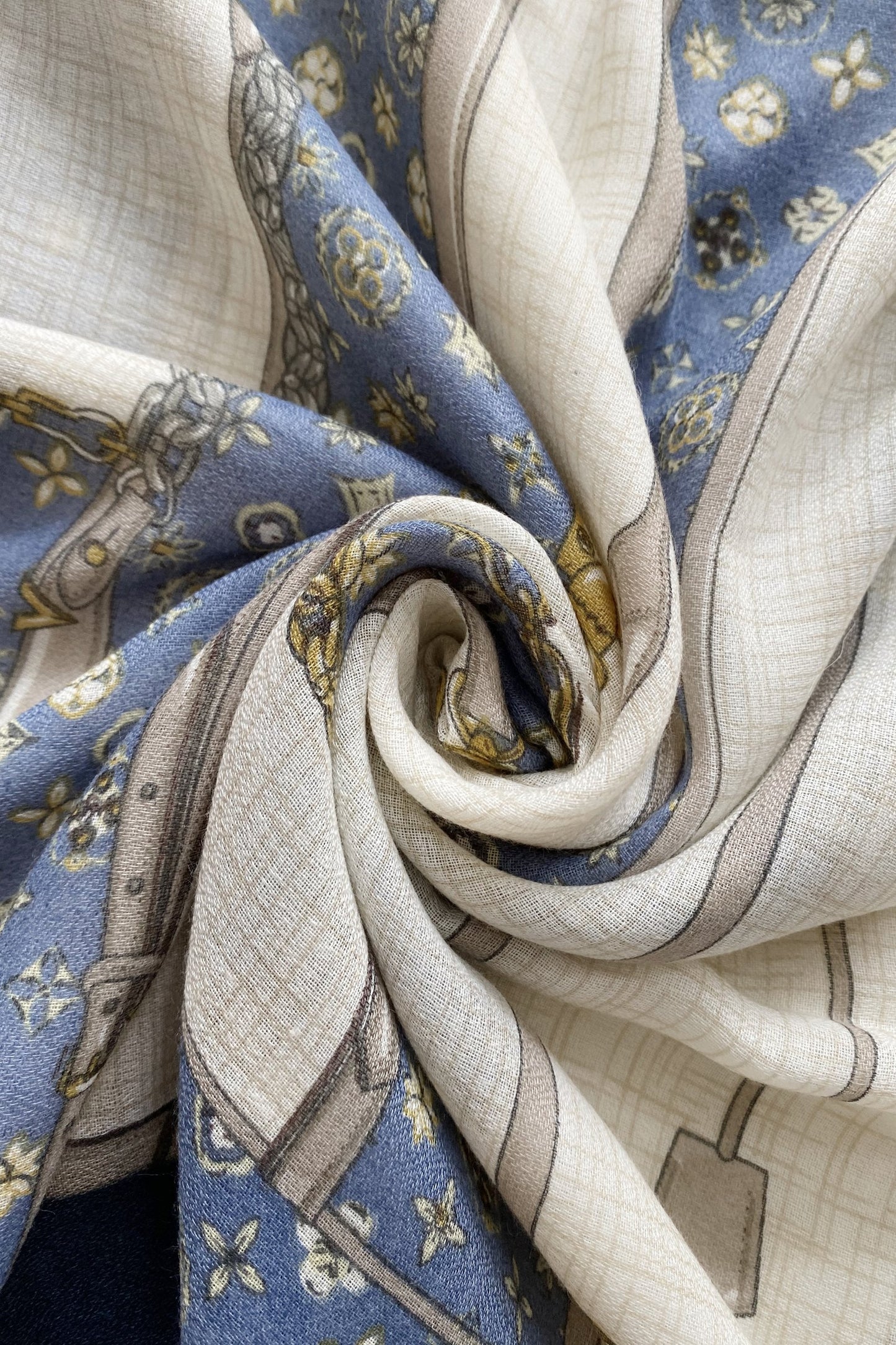 Bufanda-chal de algodón, 85 cm x 180 cm, estampado de hebilla de cinturón de moda, azul