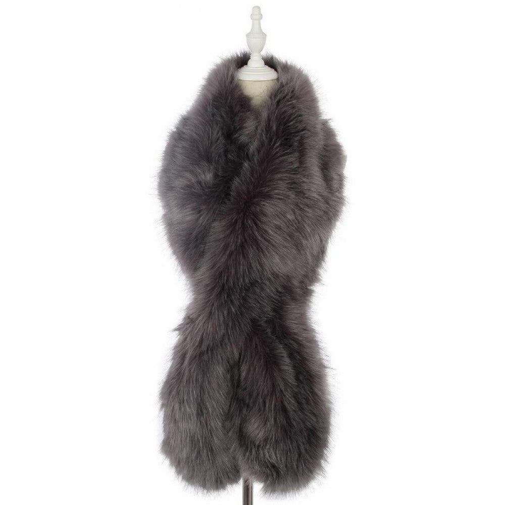 Bufanda larga de piel sintética suave, gris, 182 cm x 22 cm