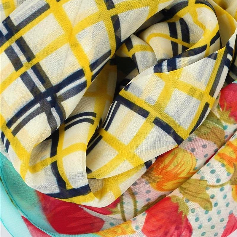 Bufanda con estampado de cuadros y flores, 50 cm x 160 cm