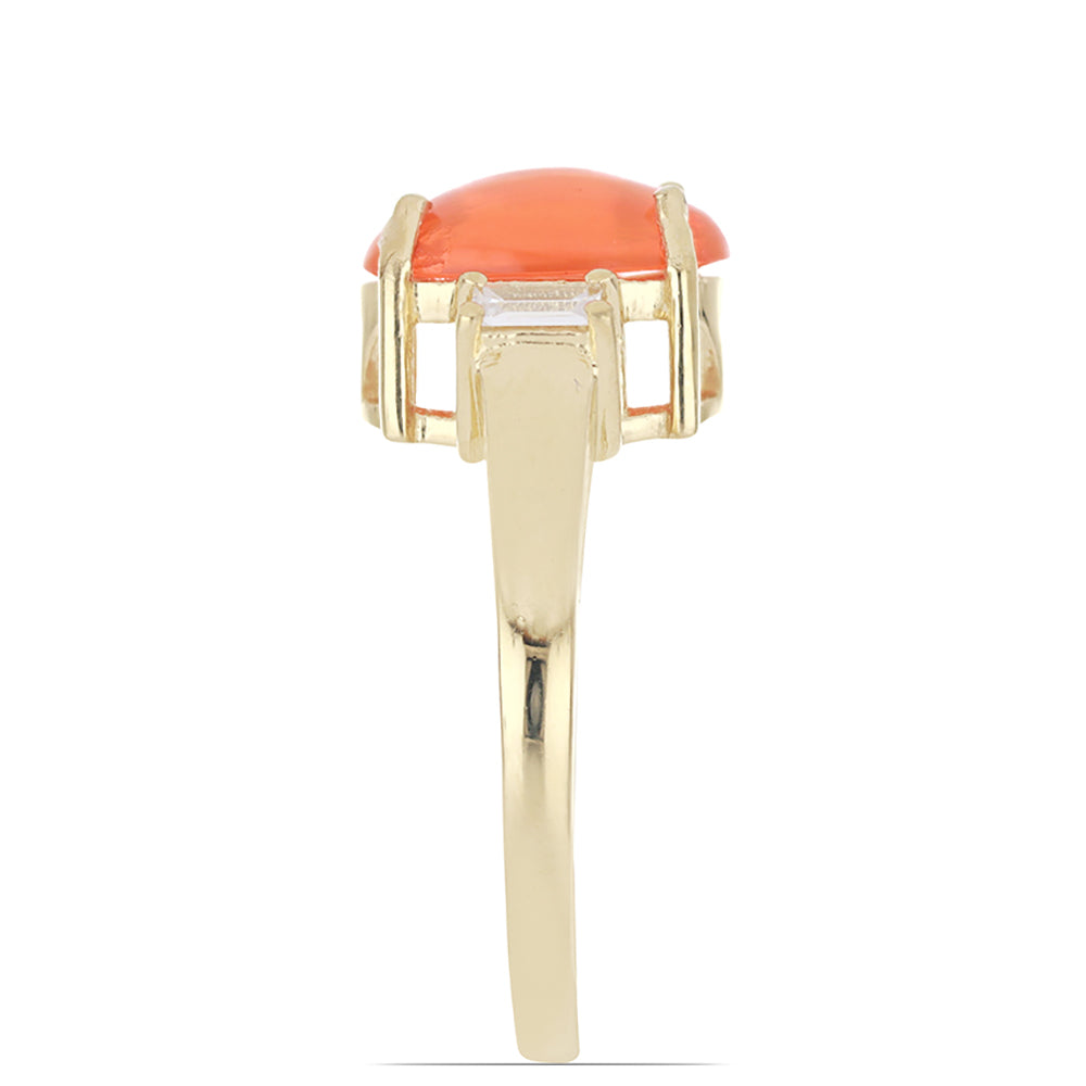 Anillo de Plata Bañada en Oro con Ópalo Naranja de Lega Dembi y Zircón Blanco