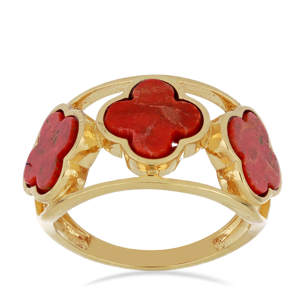 Anillo de Plata Bañada en Oro con Coral de Esponja Roja