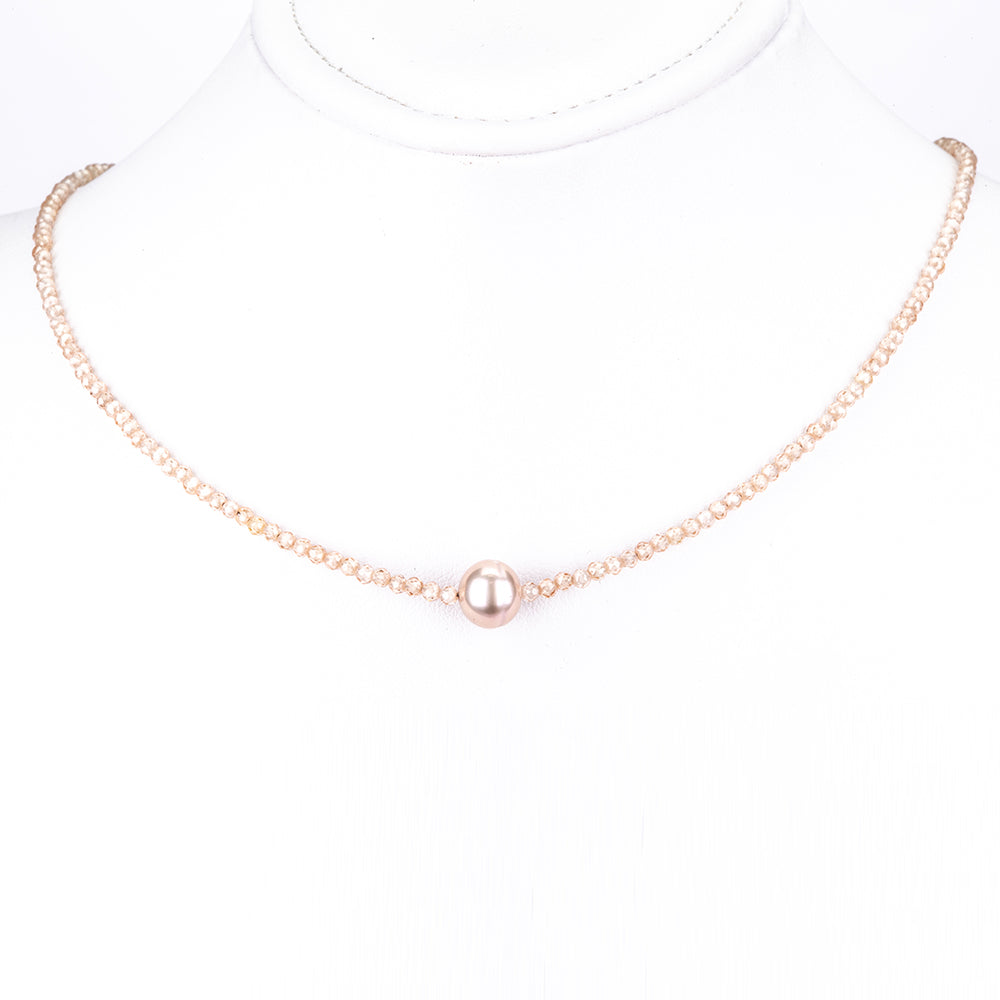 Collar de Plata con Perla de Agua Dulce- Lavanda y Zirconita Cúbica 4 