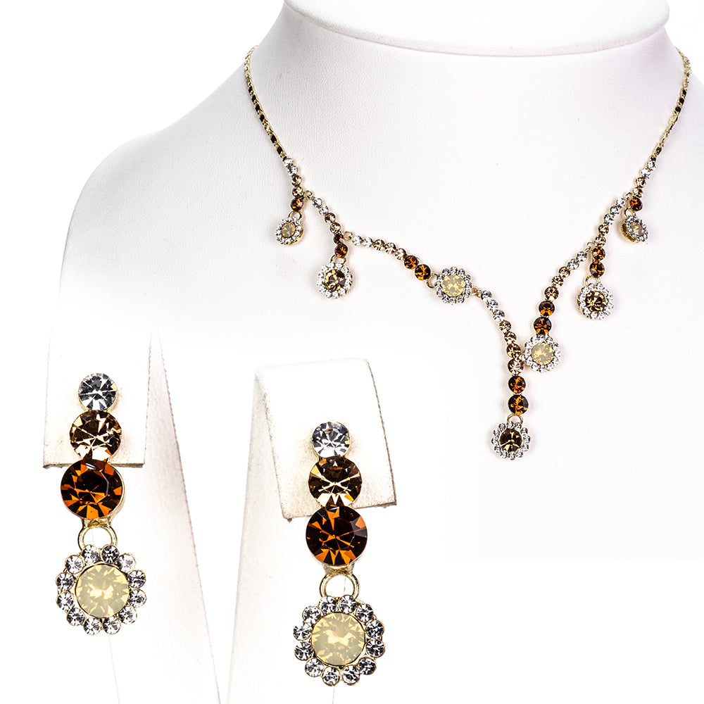 Conjunto de Aleación Bañado en Oro con Perla de cristal y Cristal Emporia® Blanco ( Collar +Pendientes ) 1 