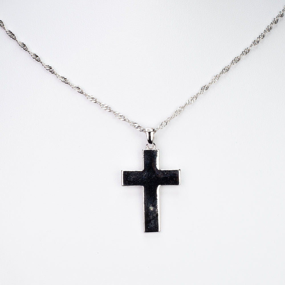 Cruz Collar de Aleación Bañado en Oro Blanco 1 