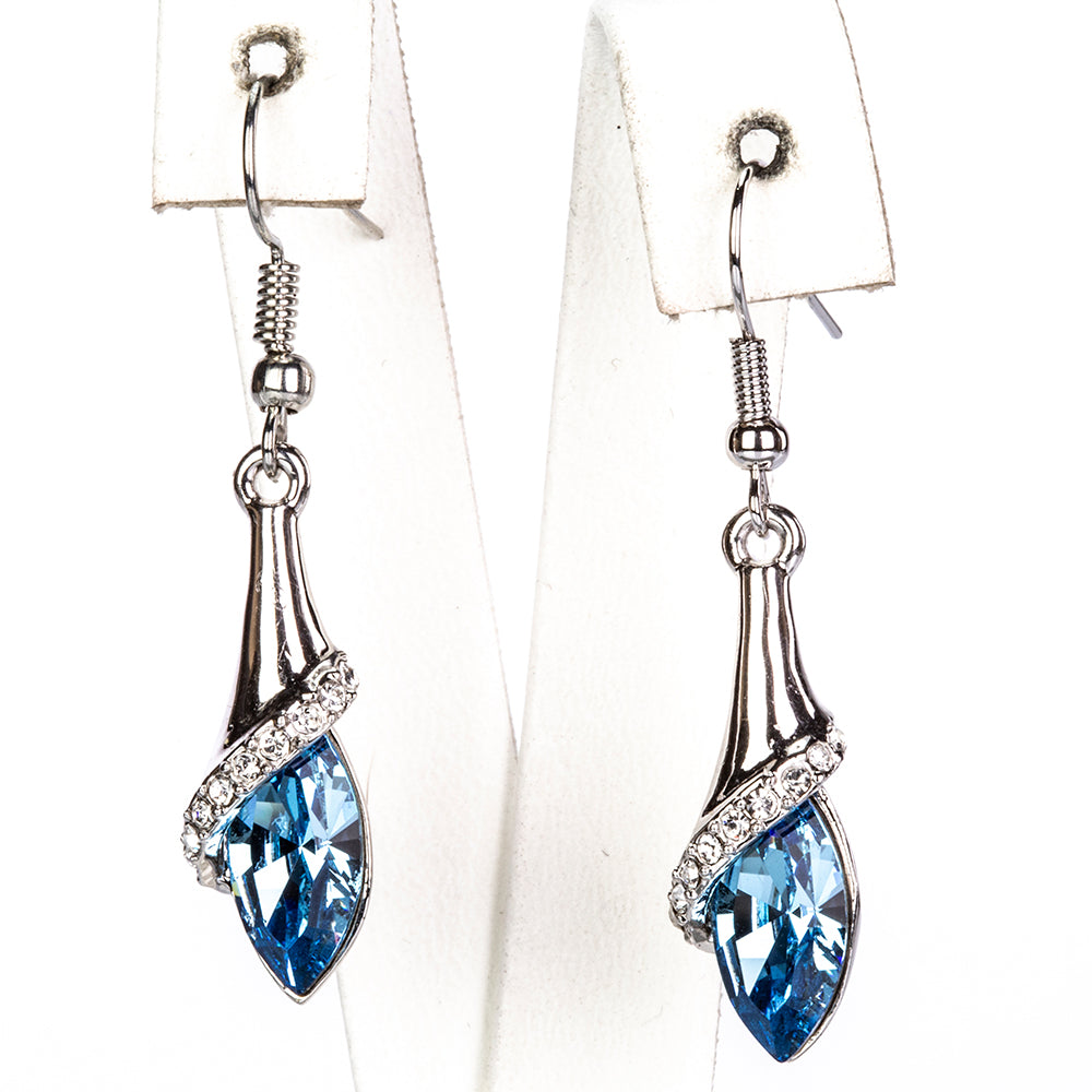 Conjunto de Aleación Bañado en Oro con Cristal Emporia® Azul ( Pendientes +Colgante ) 4 