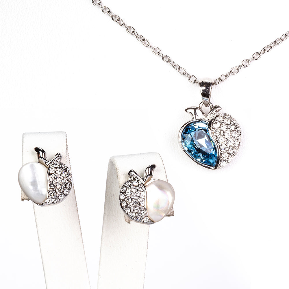Conjunto de Aleación Bañado en Oro con Cristal Emporia® Azul ( Pendientes +Colgante ) 1 