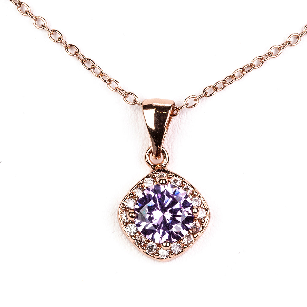 Conjunto de Aleación Bañado en Oro con Cristal Emporia® Púrpura ( Collar +Pendientes +Anillo +Colgante )