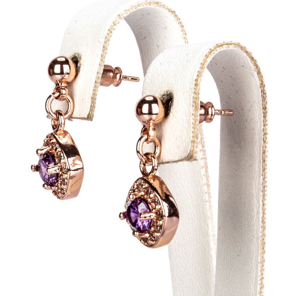 Conjunto de Aleación Bañado en Oro con Cristal Emporia® Púrpura ( Collar +Pendientes +Anillo +Colgante )
