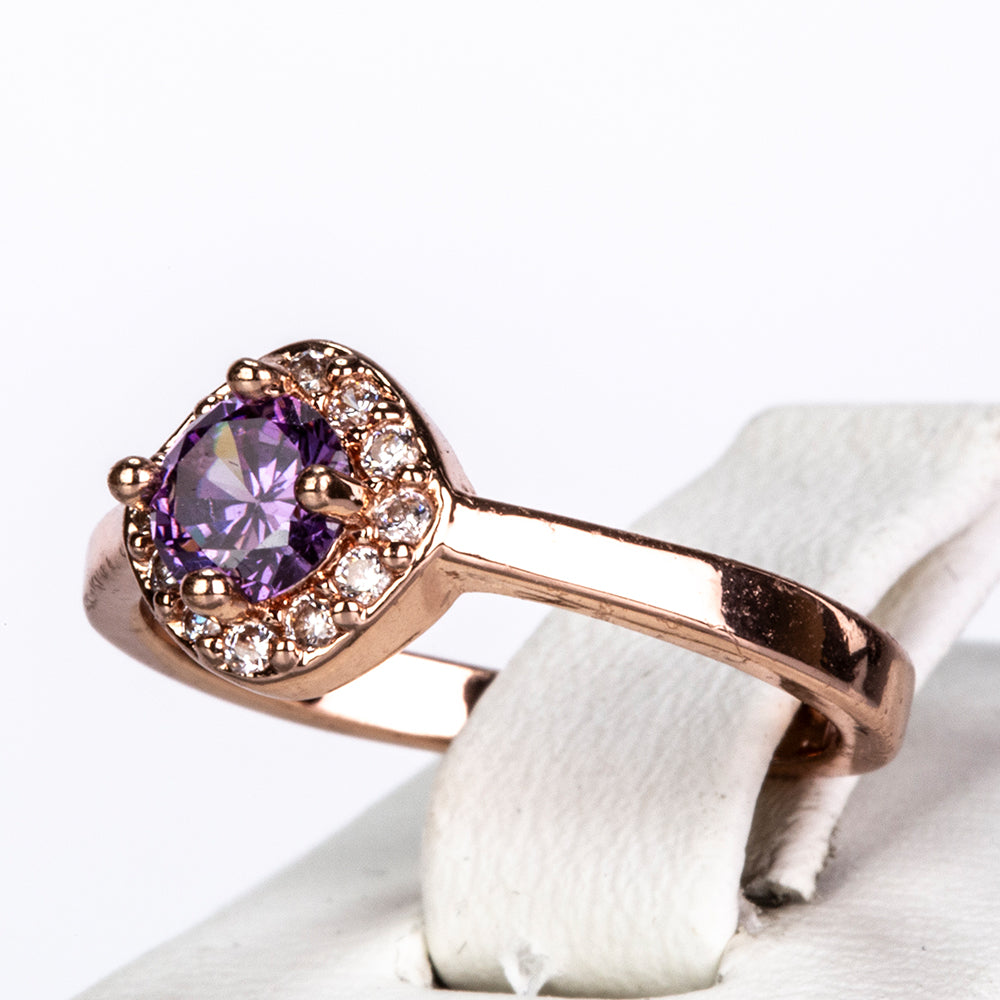Conjunto de Aleación Bañado en Oro con Cristal Emporia® Púrpura ( Collar +Pendientes +Anillo +Colgante )