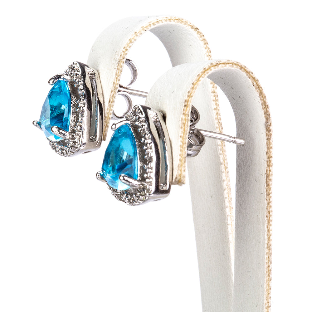 Conjunto de Aleación Bañado en Oro con Cristal Emporia® Azul ( Collar +Pendientes +Anillo ) 3 