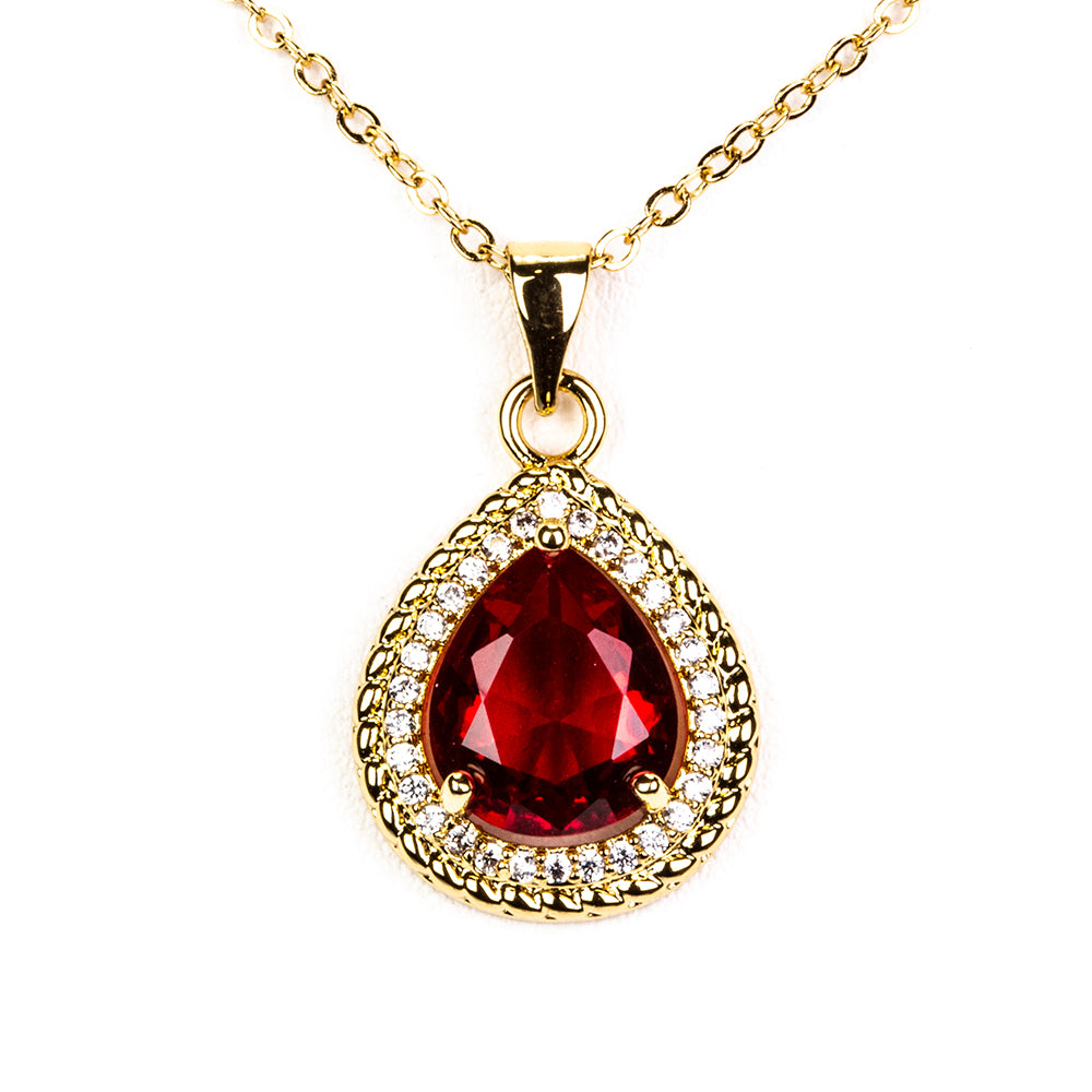 Conjunto de Aleación Bañado en Oro con Cristal Emporia® Rojo ( Collar +Pendientes +Anillo ) 2 
