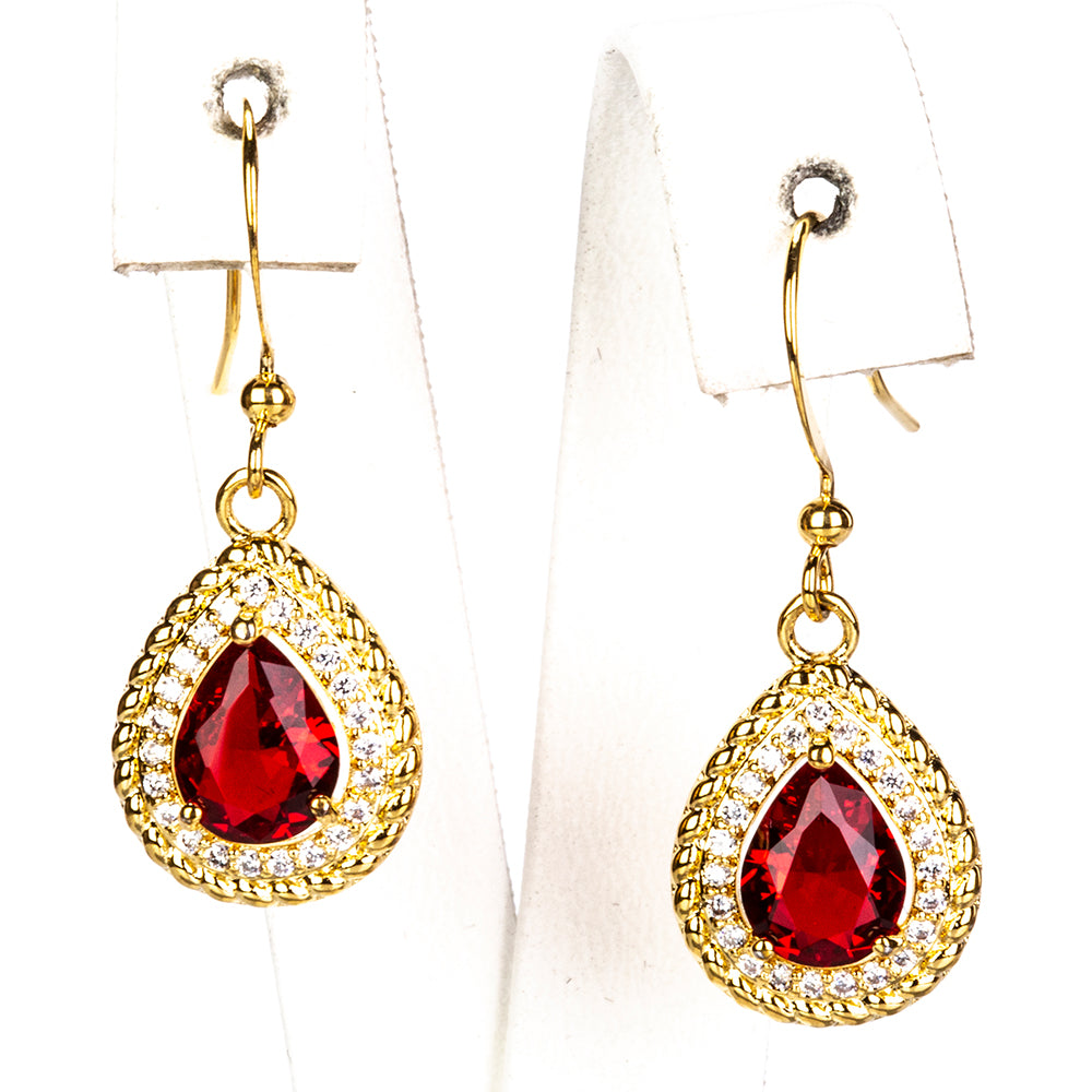 Conjunto de Aleación Bañado en Oro con Cristal Emporia® Rojo ( Collar +Pendientes +Anillo ) 4 