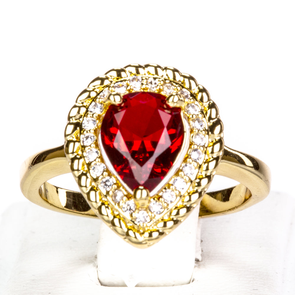 Conjunto de Aleación Bañado en Oro con Cristal Emporia® Rojo ( Collar +Pendientes +Anillo ) 6 