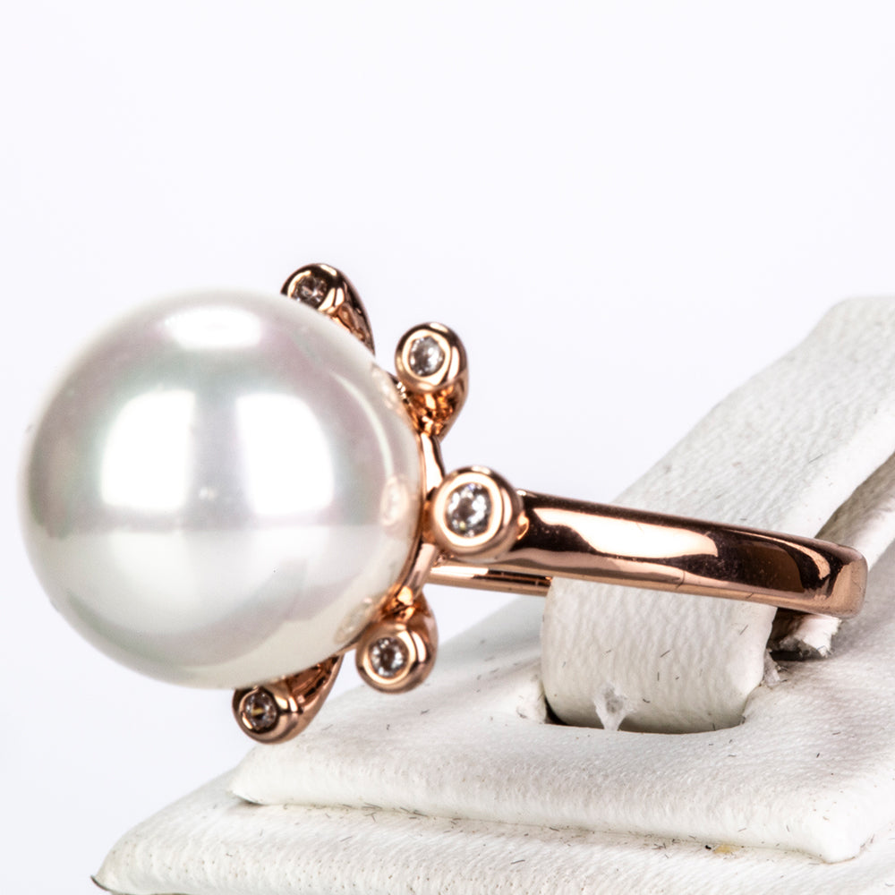 Conjunto de Aleación Bañado en Oro con Perla de cristal y Cristal Emporia® Blanco ( Collar +Pendientes +Anillo )