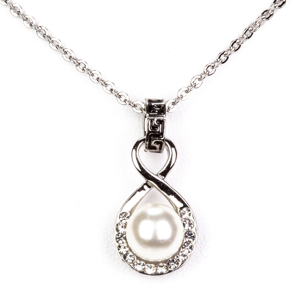 Conjunto de Aleación Bañado en Oro con Perla de cristal y Cristal Emporia® Blanco ( Collar +Pendientes ) 2 