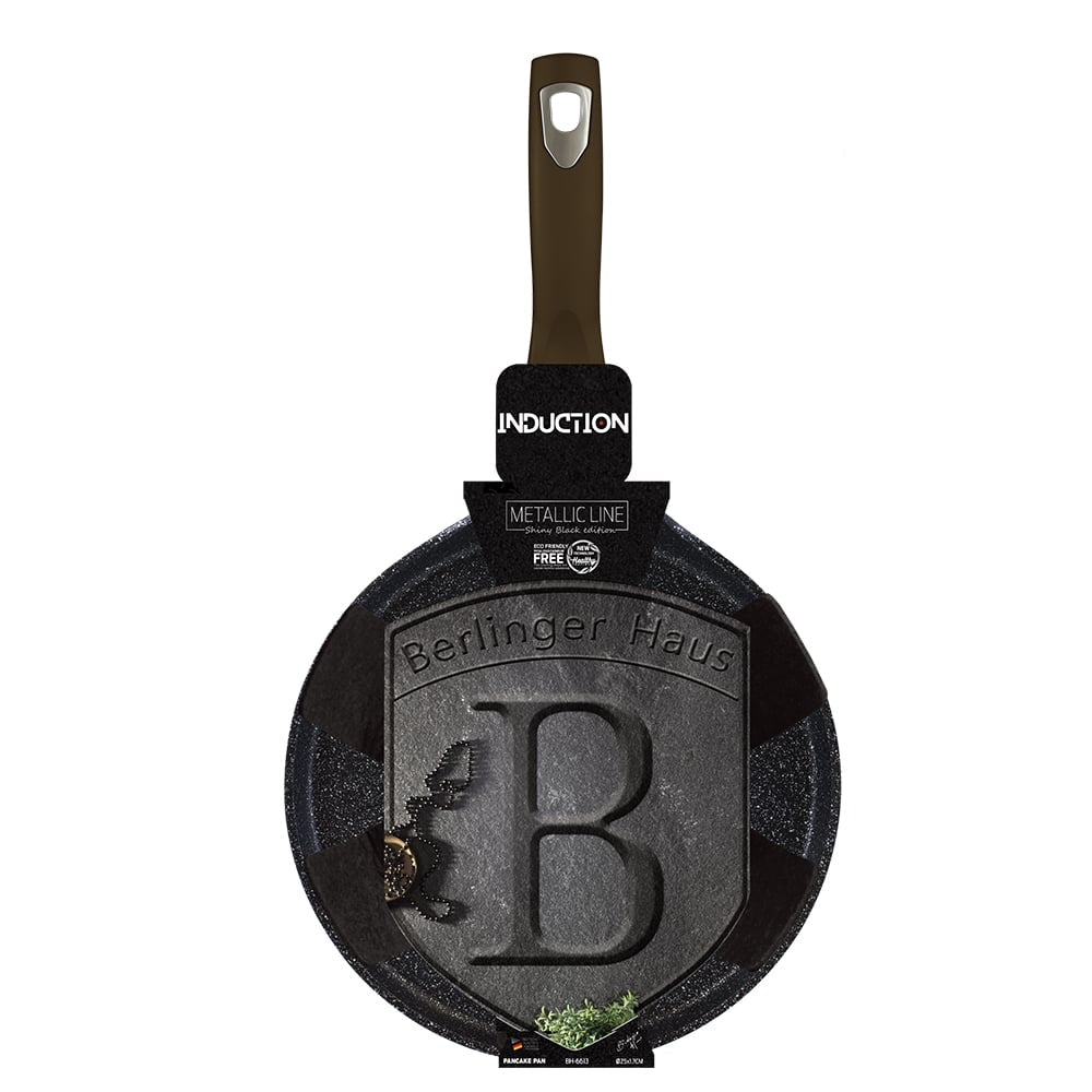 Sartén especial para tortitas Berlingen Haus de la línea metálica brillante en negro, de 28 centímetros, con protector gratis 2 