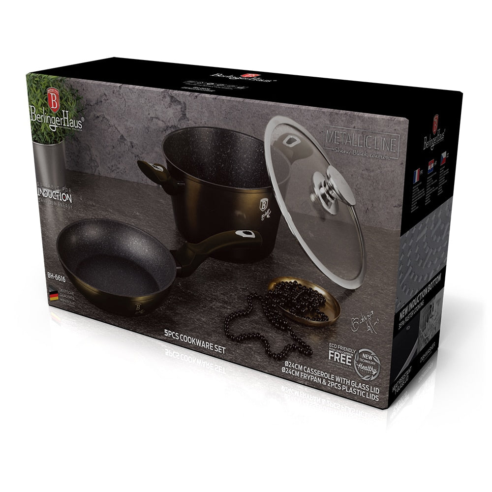 Batería de cocina de 5 piezas Berlinger Haus en la línea métalica brillante en negro