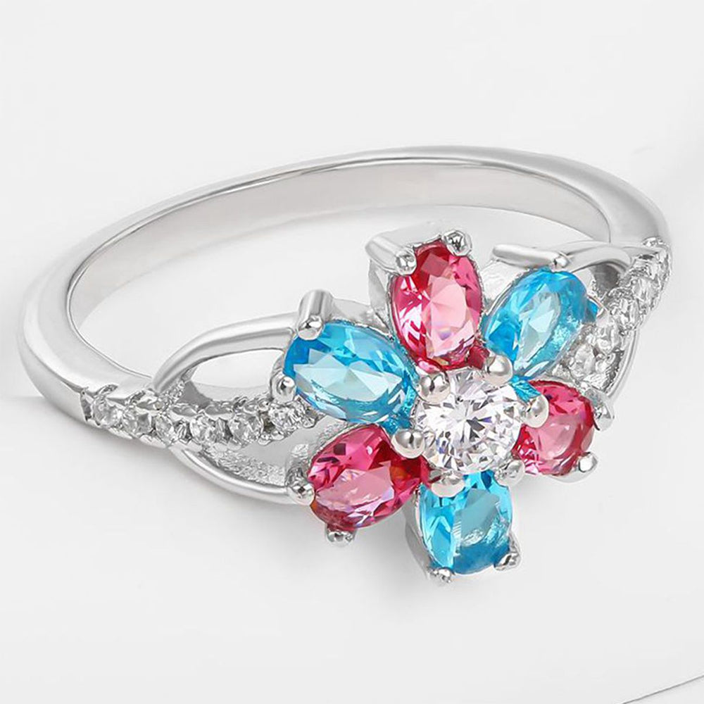 Anillo de Aleación Bañado en Oro con Cristal Emporia® Rojo y Cristal Emporia® Azul 1 