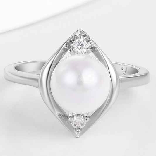 Anillo de Aleación Bañado en Oro con Perla de cristal y Cristal Emporia® Blanco