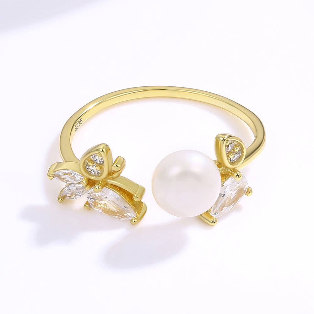 Anillo de Aleación Bañado en Oro con Cristal Emporia® Blanco 1 