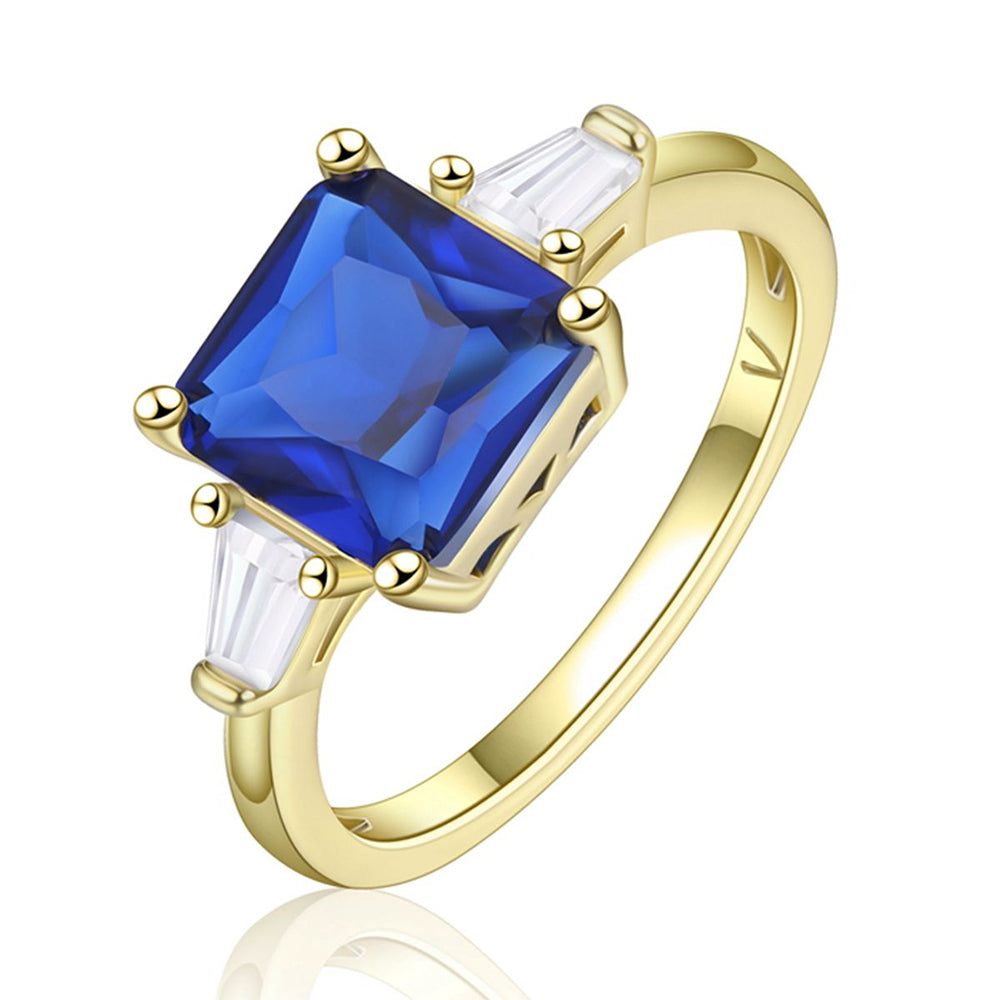 Anillo de Aleación Bañado en Oro con Cristal Emporia® Azul y Cristal Emporia® Blanco