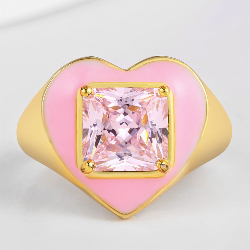 Anillo de Aleación Bañado en Oro con Cristal Emporia® Rosa y Esmalte 1 