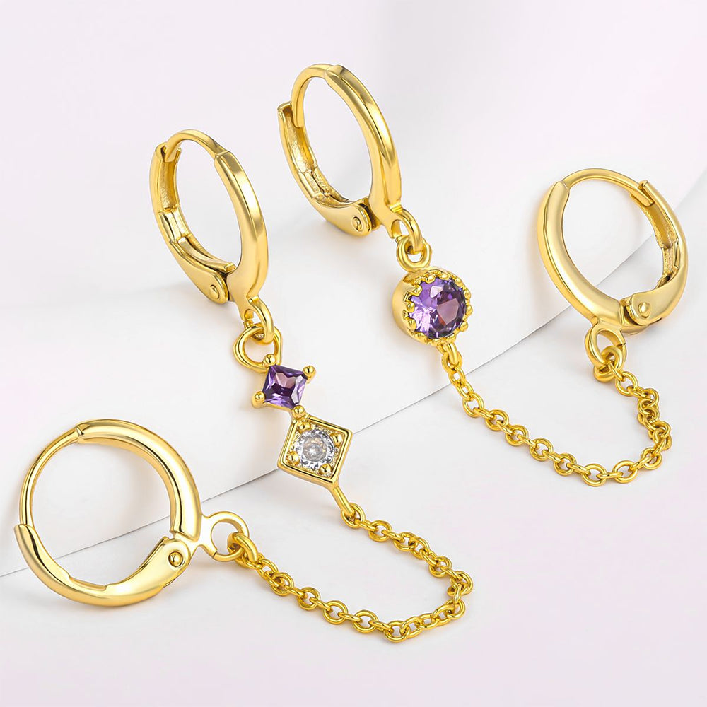 Pendientes de Aleación Bañado en Oro con Cristal Emporia® Púrpura y Cristal Emporia® Blanco 1 