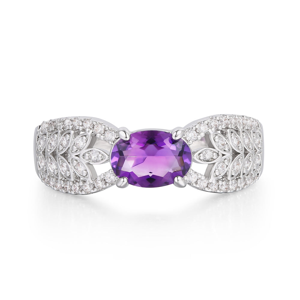 Anillo de Aleación Bañado en Oro con Cristal Emporia® Púrpura y Cristal Emporia® Blanco