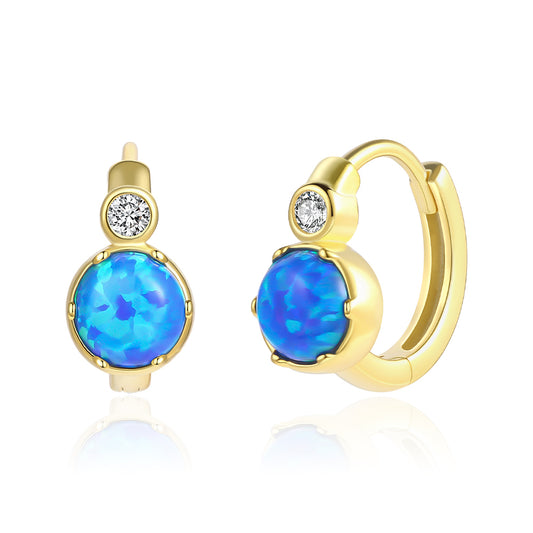 Pendientes de Aleación Bañado en Oro con Cristal Emporia® Azul y Cristal Emporia® Blanco