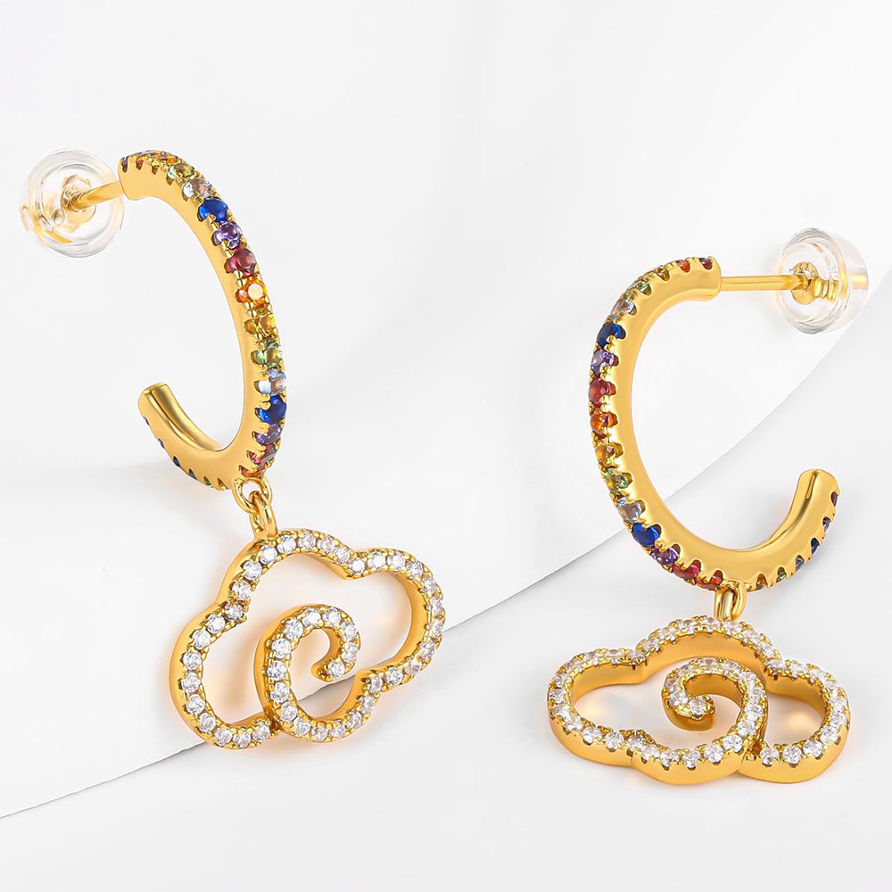 Pendientes de Aleación Bañado en Oro con Cristal Emporia® Blanco y Cristal Emporia® Azul 1 