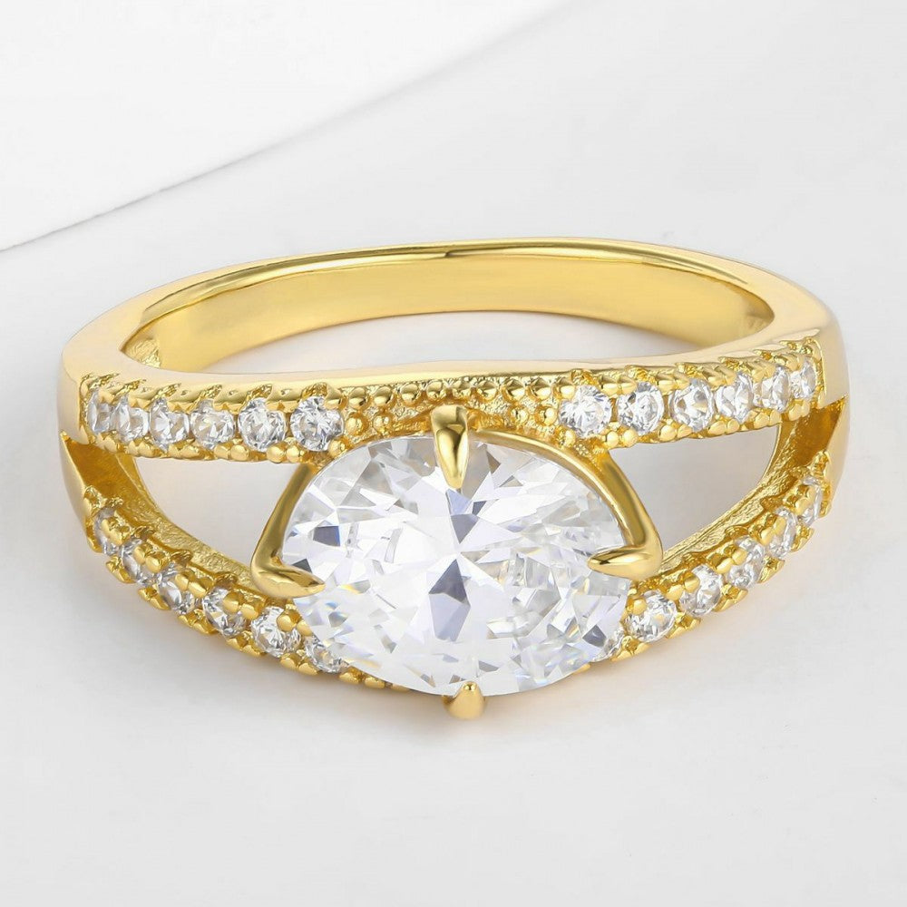 Anillo de Aleación Bañado en Oro con Cristal Emporia® Blanco