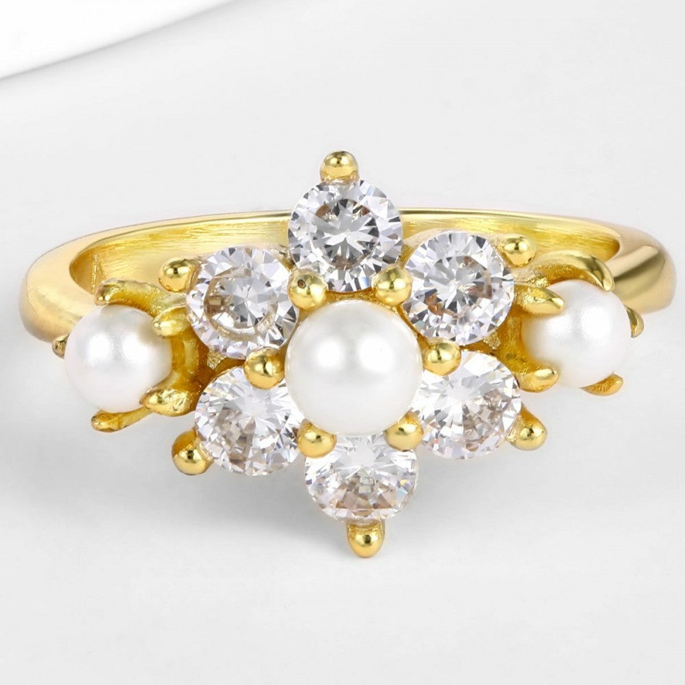 Anillo de Aleación Bañado en Oro con Cristal Emporia® Blanco 1 