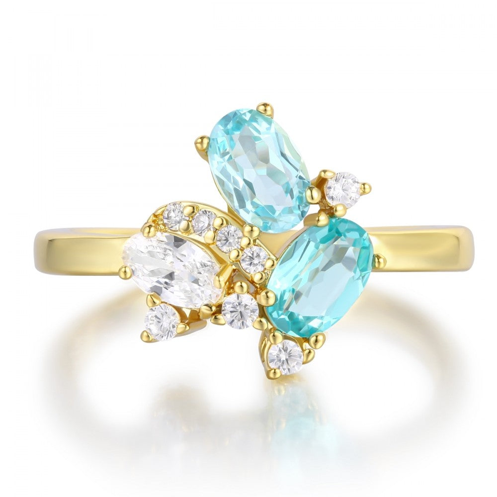Anillo de Aleación Bañado en Oro con Cristal Emporia® Azul 1 