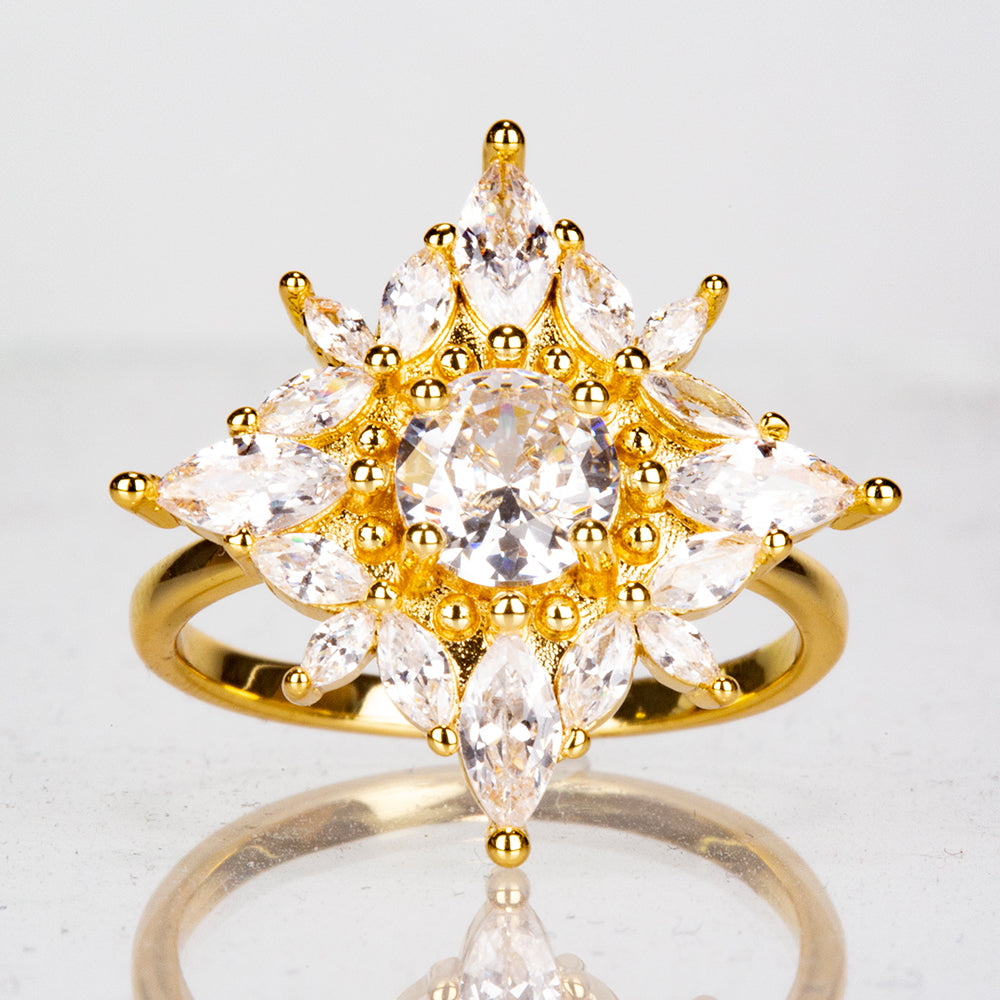 Anillo de Aleación Bañado en Oro con Cristal Emporia® Blanco 1 