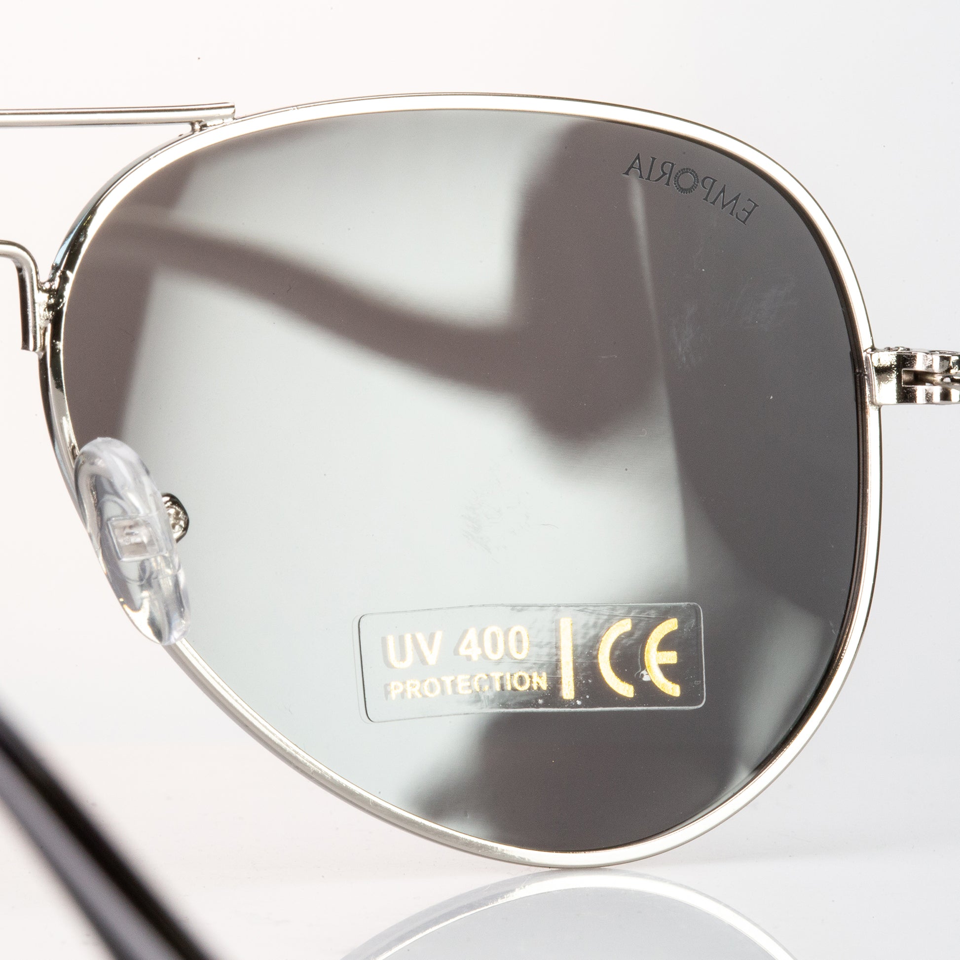 Emporia Italy - Gafas de sol piloto "CRYSTAL", gafas de sol polarizadas con filtro UV con estuche y paño de limpieza, lentes cromo-plata, montura plateada 5 