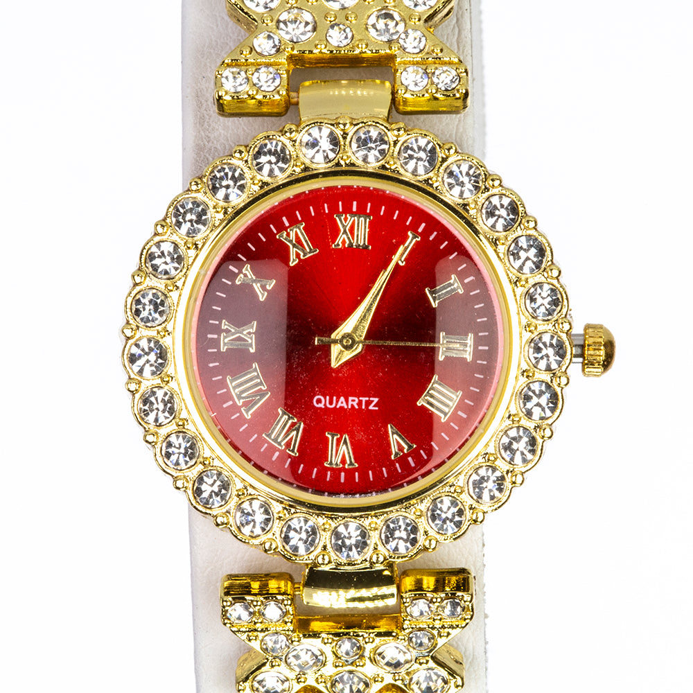 Reloj de Aleación Bañado en Oro con Cristal Emporia® Rojo y Cristal Emporia® Blanco ( Collar +Pendientes +Pulsera ) 3 