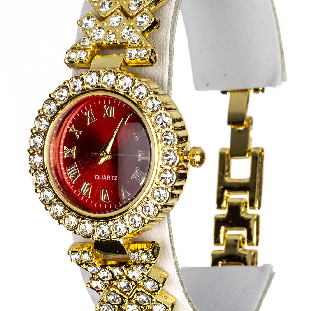 Reloj de Aleación Bañado en Oro con Cristal Emporia® Rojo y Cristal Emporia® Blanco ( Collar +Pendientes +Pulsera ) 4 