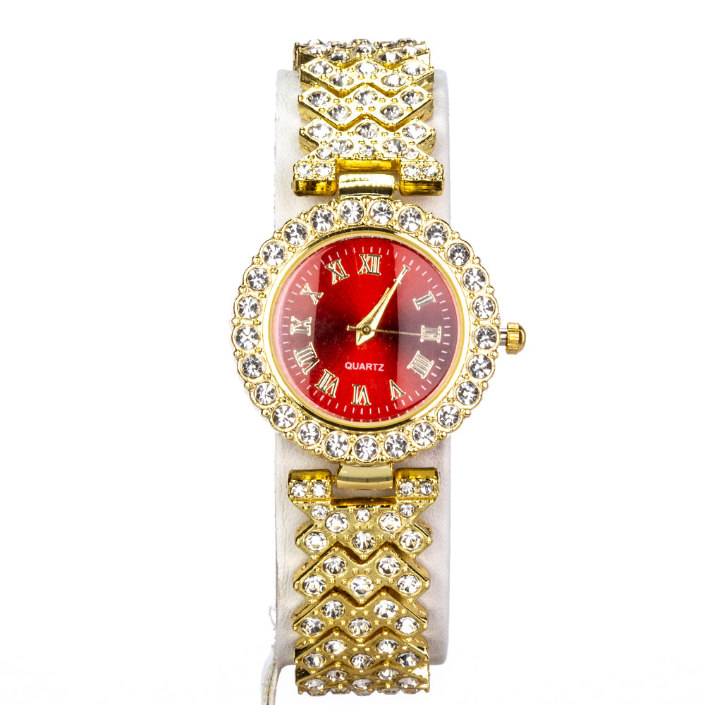 Reloj de Aleación Bañado en Oro con Cristal Emporia® Rojo y Cristal Emporia® Blanco ( Collar +Pendientes +Pulsera )