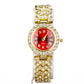 Reloj de Aleación Bañado en Oro con Cristal Emporia® Rojo y Cristal Emporia® Blanco ( Collar +Pendientes +Pulsera )