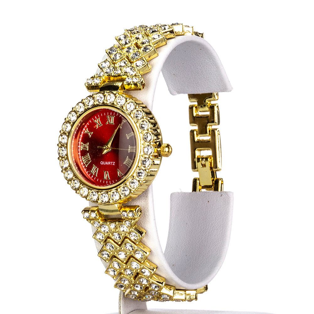 Reloj de Aleación Bañado en Oro con Cristal Emporia® Rojo y Cristal Emporia® Blanco ( Collar +Pendientes +Pulsera )